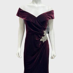 Alex Evenings Velvet Off-The-Shoulder Dress Gown